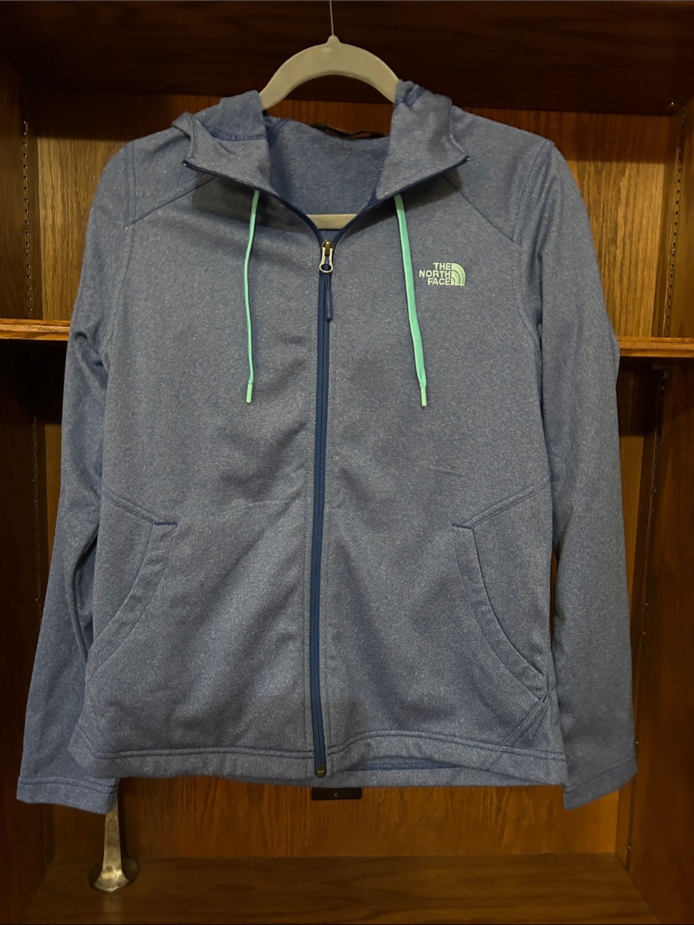 The North Face Heather Navy Lightweight Zip Hoodie with Mint Accents